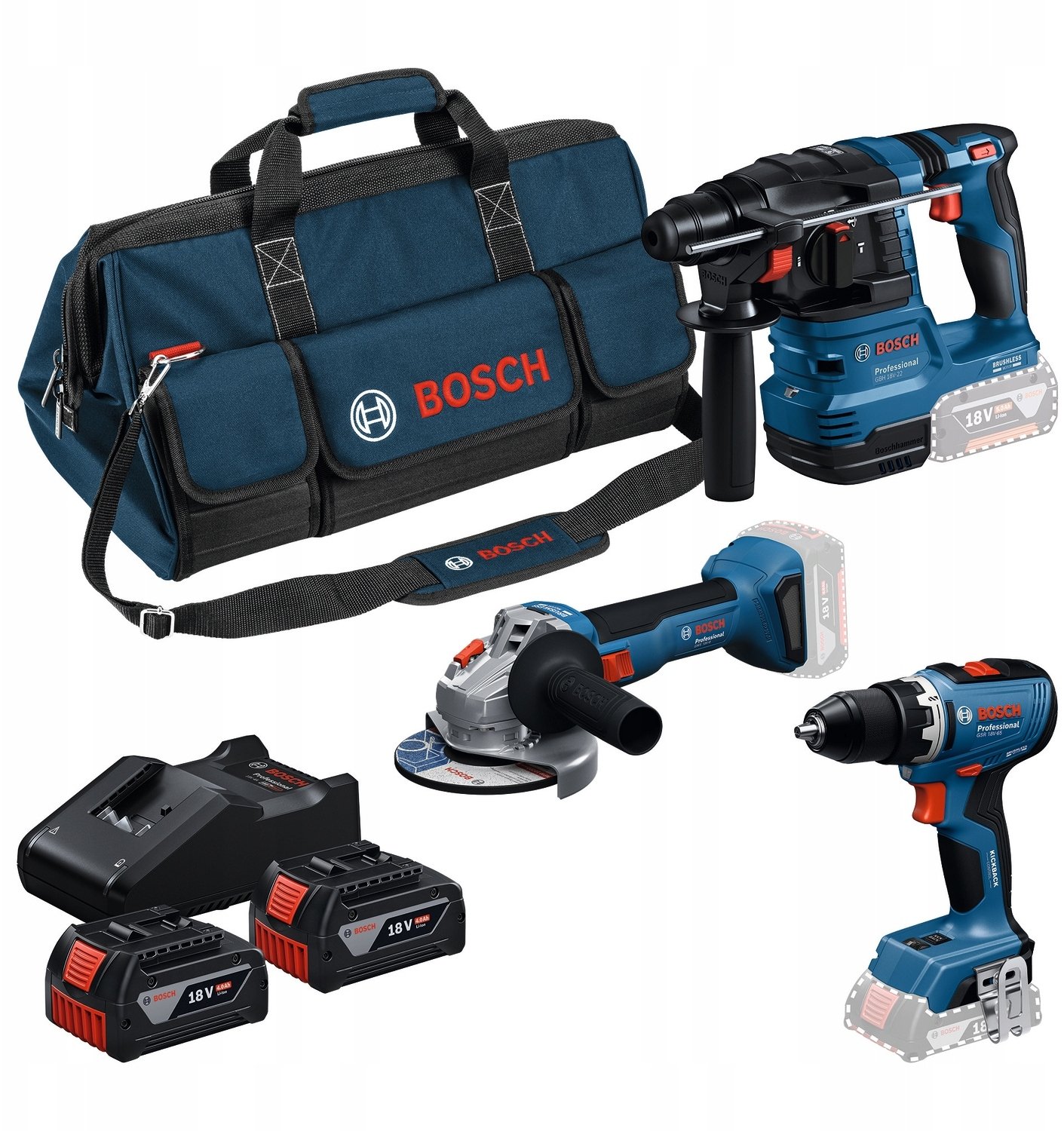 Bosch ZESTAW COMBI 18V GSR+GWS+GBH 2*4