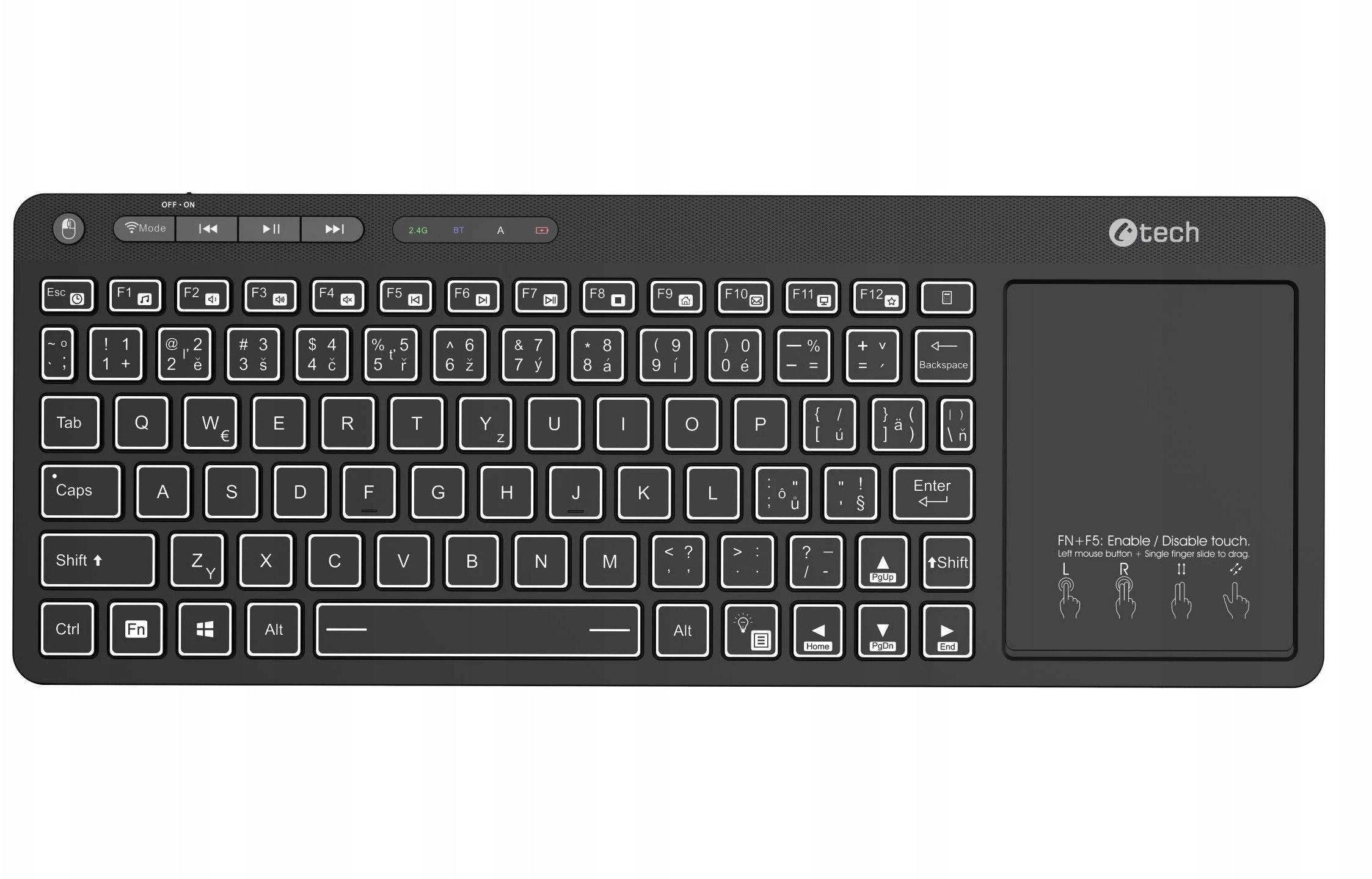 Klawiatura C-Tech WLTK-03 Bezprzewodowa Touchpad Black