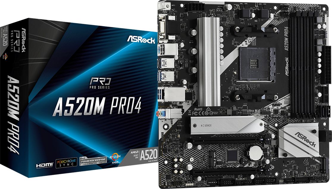 ASRock A520M Pro4 Motherboard, AM4, AMD