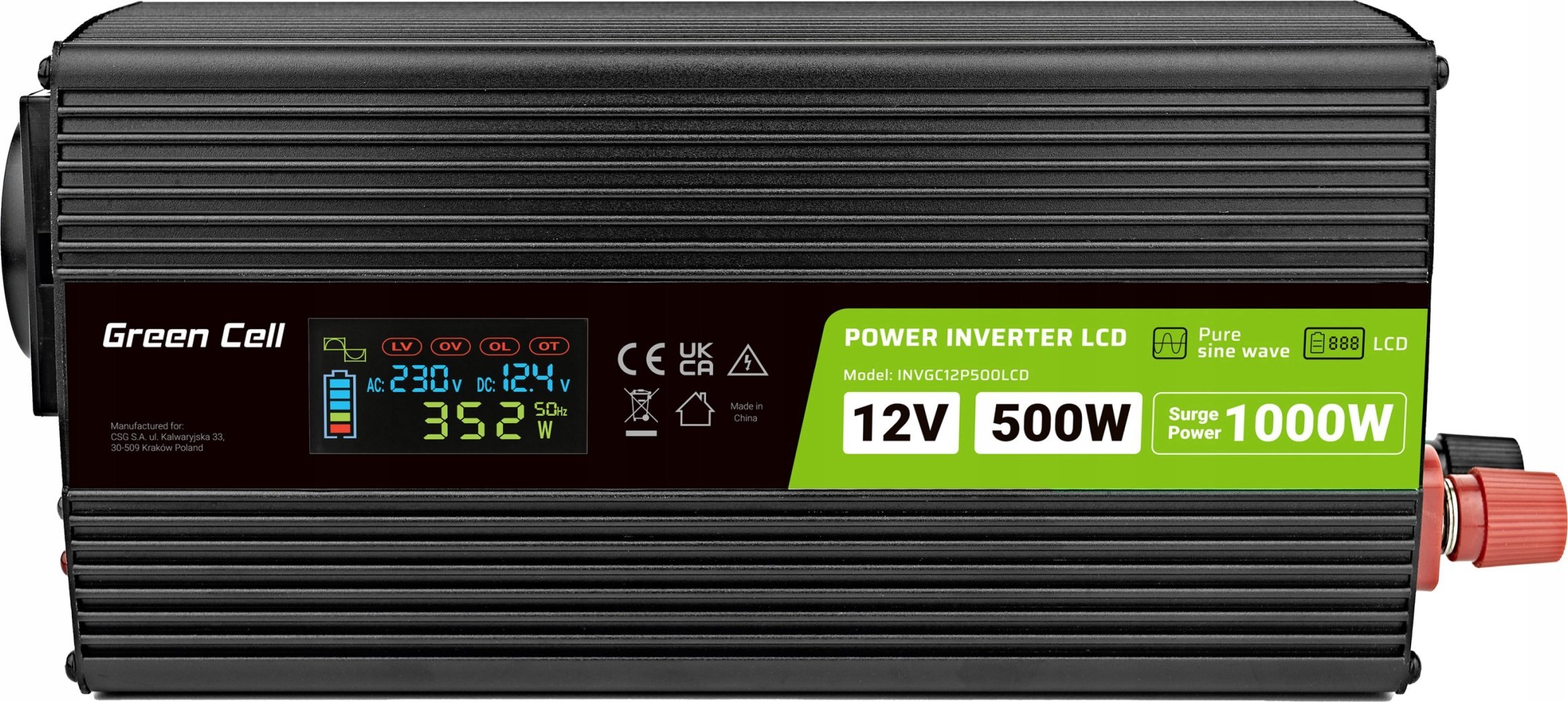 Green Cell PowerInverter LCD 12V 500W/10000W