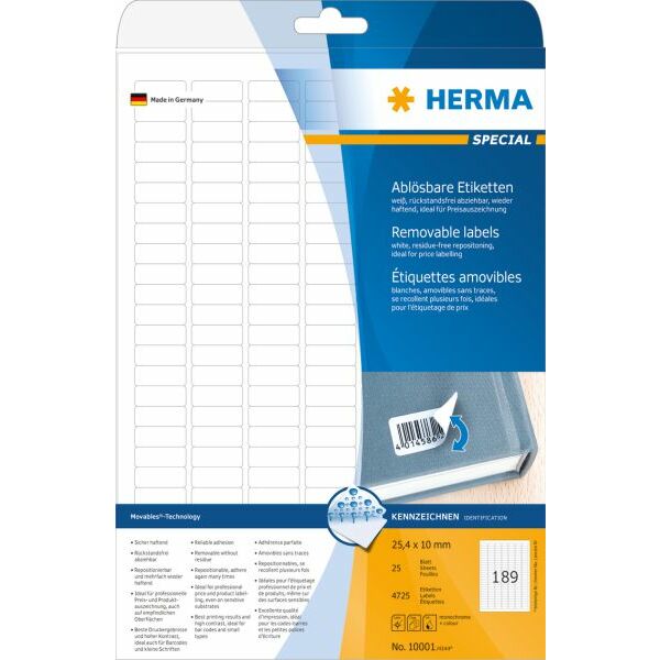 Herma Etykiety odklejalne Movables A4, białe