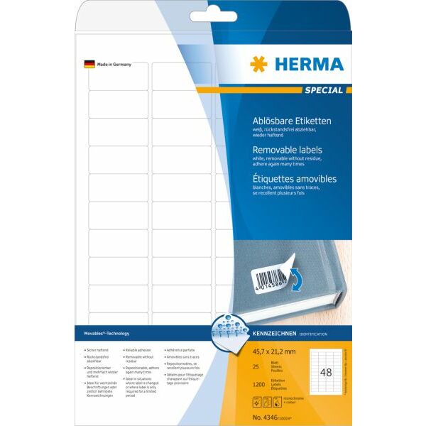 Herma Etykiety odklejalne Movables A4, białe
