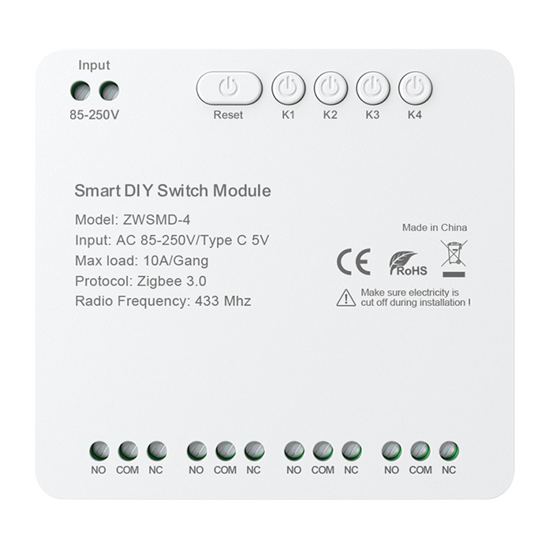 ZigBee 4-channel switch module with voltage-free